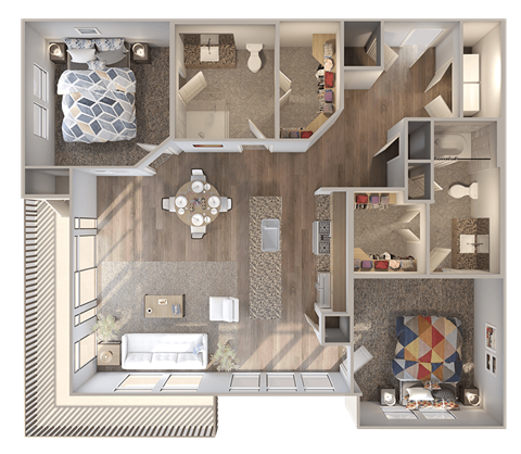 Floor plan for 2 beds, 2 baths, 1144 sqft